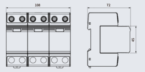 Dimension drawing of KY T1+T2 DC surge protective device for PV combiner box and inverter protection
