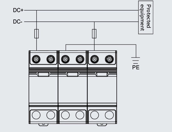 Schéma de câblage du dispositif de protection contre les surtensions 1000v dc spd KY-40/G1000 Type 2 pour les systèmes photovoltaïques