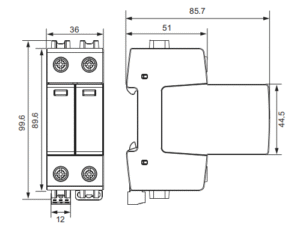 type 1+2 surge protective device 1P dimensions