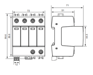 type 1+2 surge protection device 4P dimensions