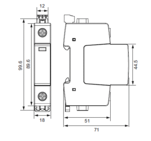 Dimensions type 2+3 surge protection device 1P KYSPD-20T2+3-1P