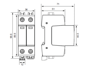 Dimensions type 1+2 surge protective device N-PE KYSPD-12.5T1+2-1+1