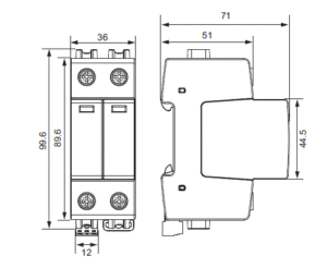 Dimensions surge protection device for electrical panel KYSPD-20T2+3-2P