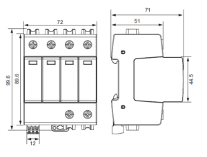 Dimensions 240V surge protection device KYSPD-20T2+3-3+1