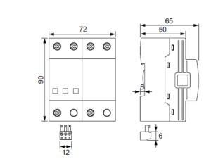 Dimensions type 1 surge protective device 1+1 KYSPD-25T1-1+1