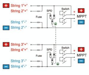 Kuangya HD-4/2 4 string pv combiner box dual output wiring diagram 1000VDC
