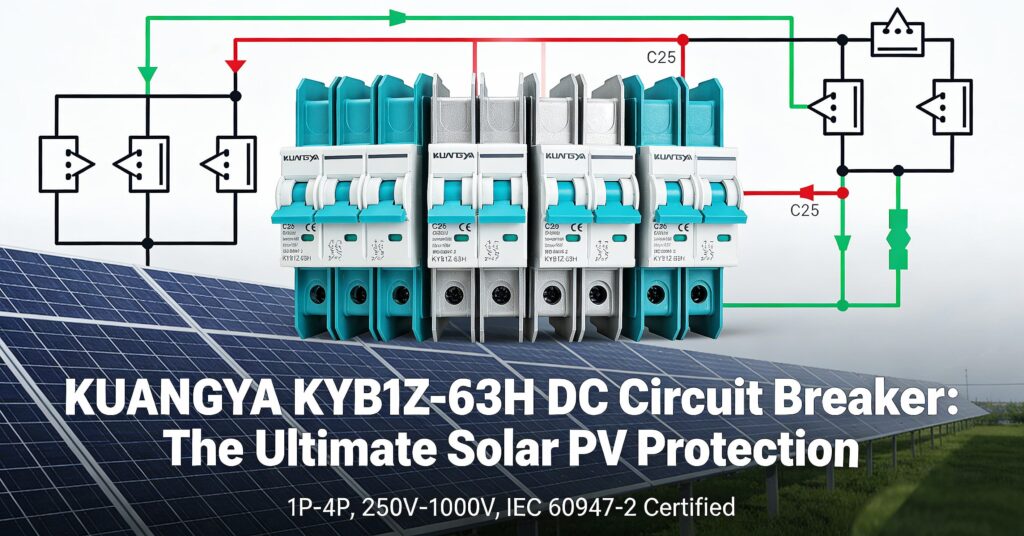 KUANGYA KYB1Z-63H DC circuit breaker 1P 2P 3P 4P models, 10A-63A 1000V DC, IEC 60947-2 certified, solar PV overcurrent protection