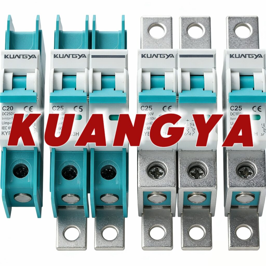 KUANGYA KYB1Z-63H DC circuit breaker 1P 2P 3P 4P models, 10A-63A 1000V DC, IEC 60947-2 certified, global solar PV applications
