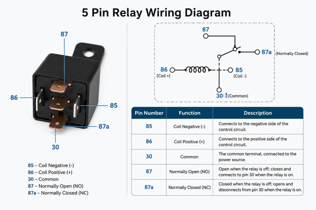 5 pin relay wiring diagram with pin configuration