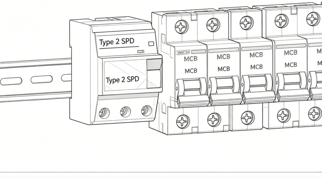 SPD surge protection device installed in electrical panel标题 (Title): SPD in Electrical Distribution Panel