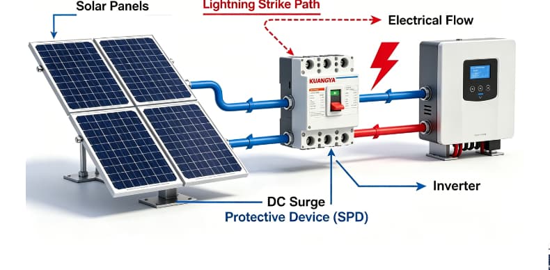 DC Surge Protective Device protecting a photovoltaic system from lightning surges