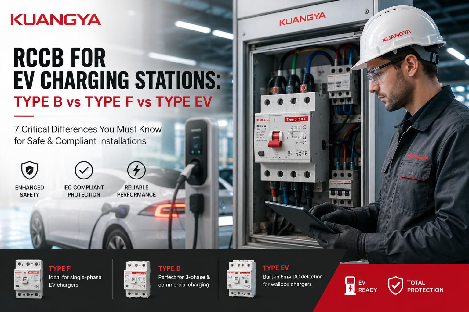 RCCB for EV Charging Stations: Type B vs Type F vs Type EV by KUANGYA