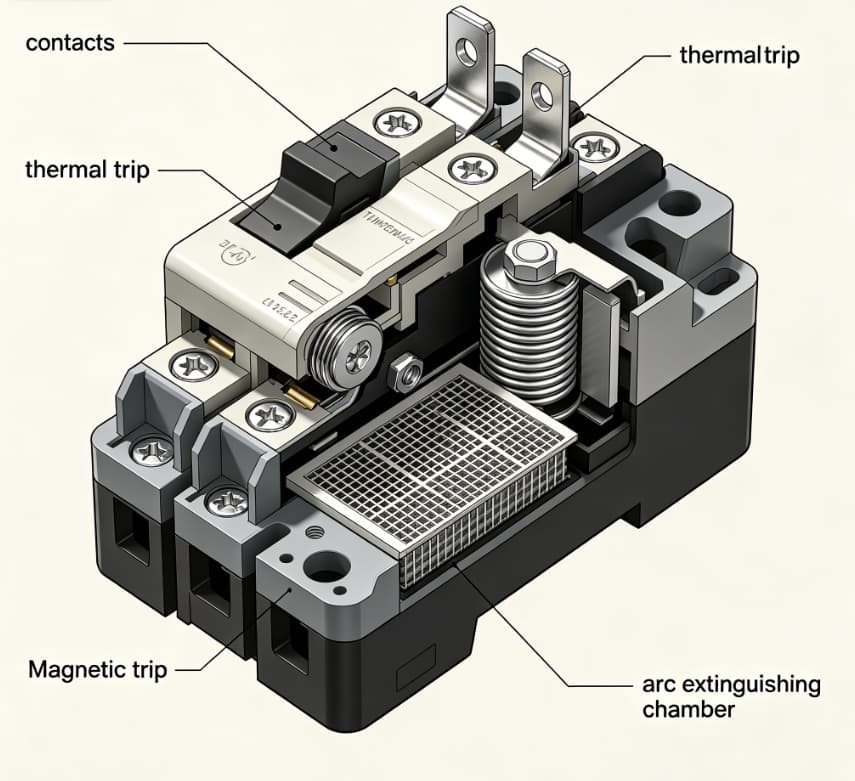 internal structure used in failure analysis of residential circuit breaker