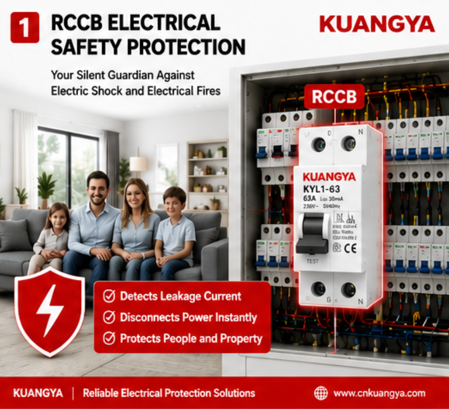 KUANGYA RCCB electrical safety protection device installed in residential distribution board