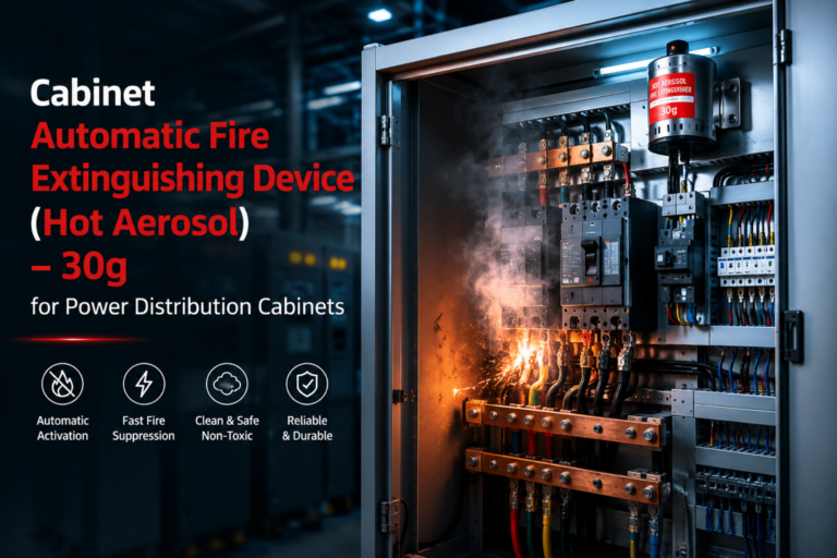 30g Hot Aerosol Cabinet Automatic Fire Extinguishing Device installed inside a power distribution cabinet.