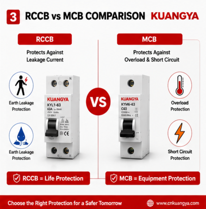 KUANGYA RCCB versus MCB electrical protection comparison chart
