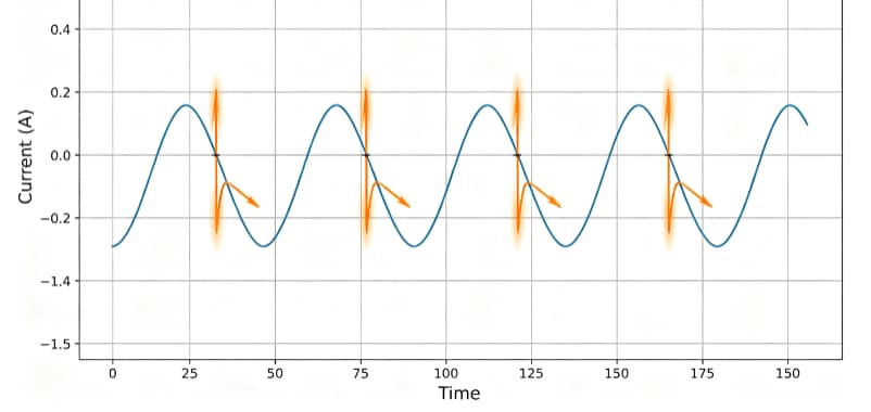 AC arc interruption using zero crossing points