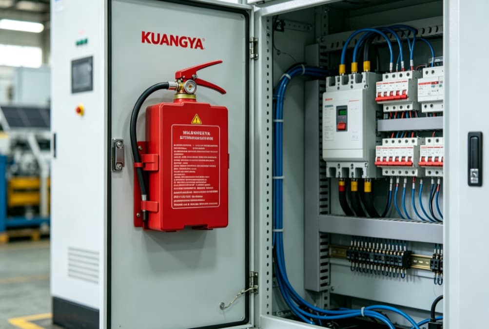 Aerosol fire extinguisher for electrical cabinets installed in PV inverter cabinet