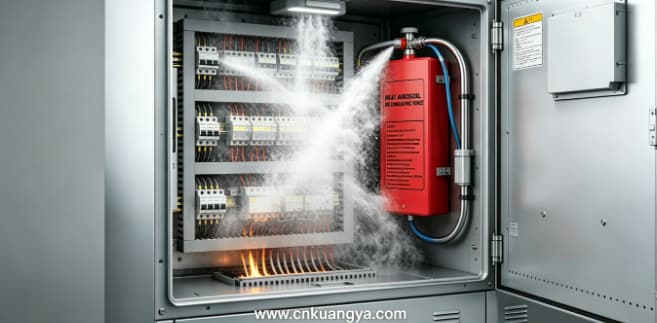 Aerosol fire suppression system operating inside electrical cabinet