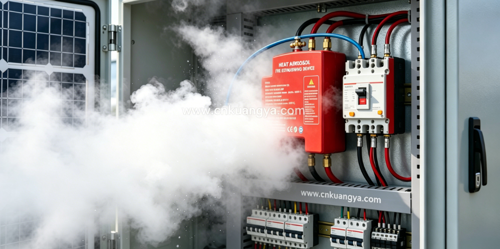 Aerosol fire suppression system protecting solar PV electrical cabinet