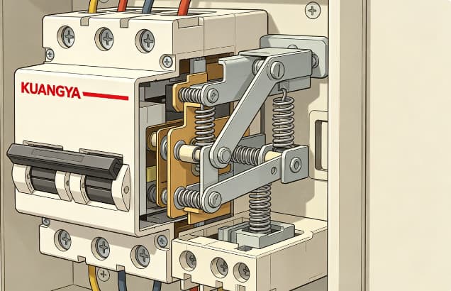 Circuit breaker opening its contacts to interrupt overload current