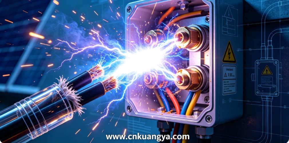 DC arc fault occurring inside solar combiner box electrical connectors
