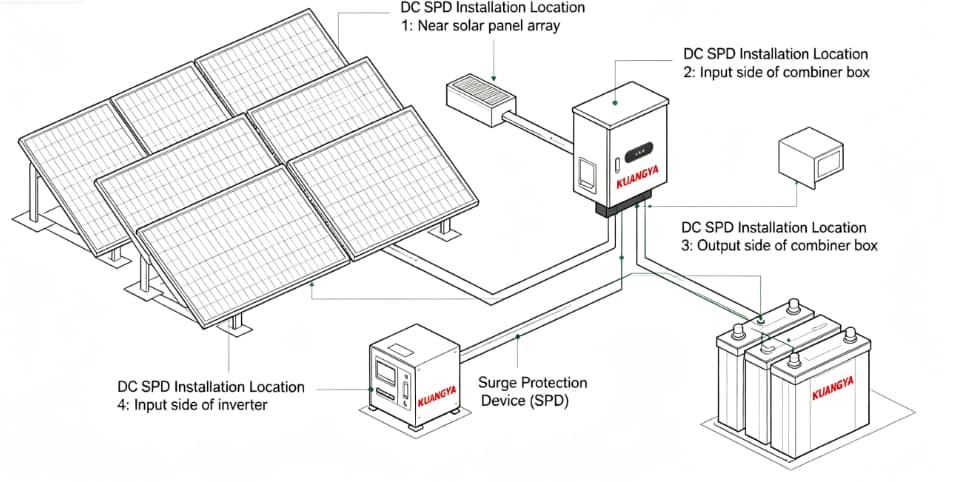 DC SPD installation locations in solar PV systems