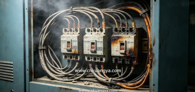 Electrical arc fault inside cabinet causing high temperature ignition and insulation damage