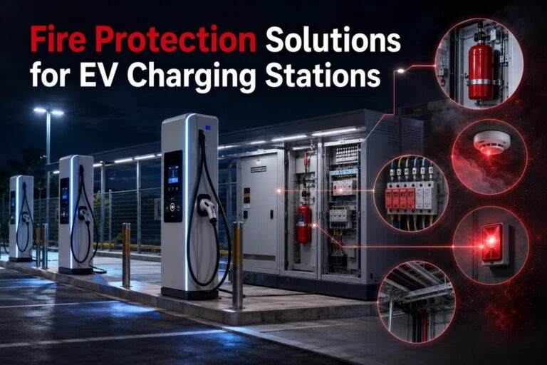 EV charging station fire protection system with SPD, fuse and electrical cabinet safety design