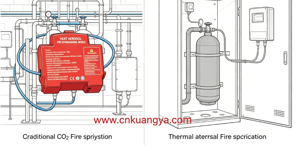 Comparison of aerosol fire extinguisher and traditional CO2 fire suppression system installation complexity