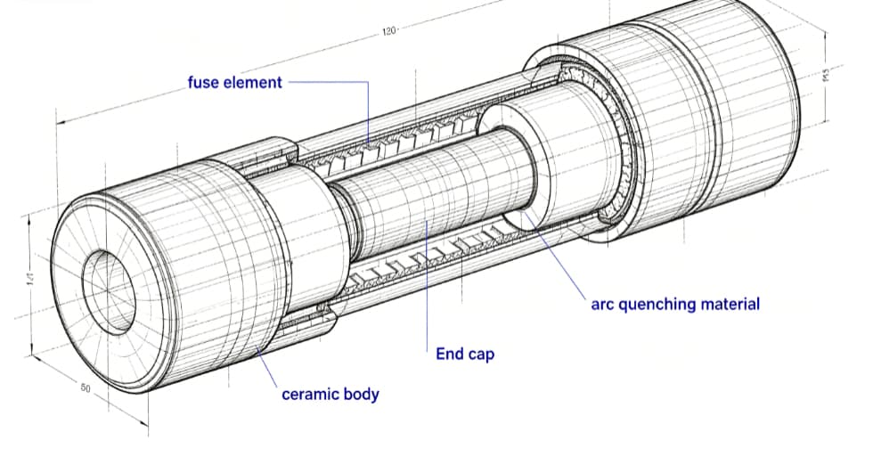 Fuse link structure and internal components diagram