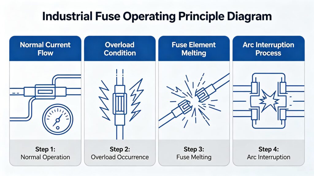 How a fuse link works during overload and short circuit conditions
