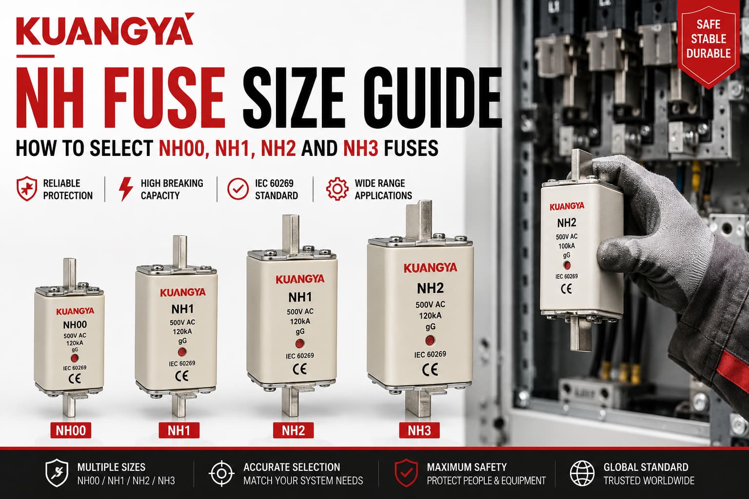 NH fuse size guide comparing NH00 NH1 NH2 NH3 fuse sizes
