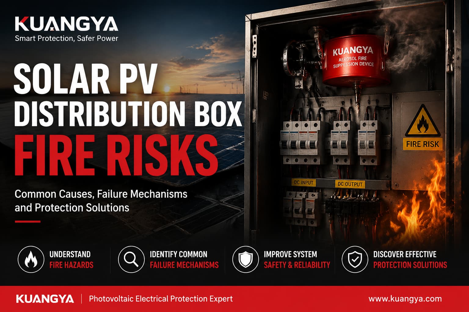 Solar PV electrical cabinet fire risk with aerosol fire suppression device