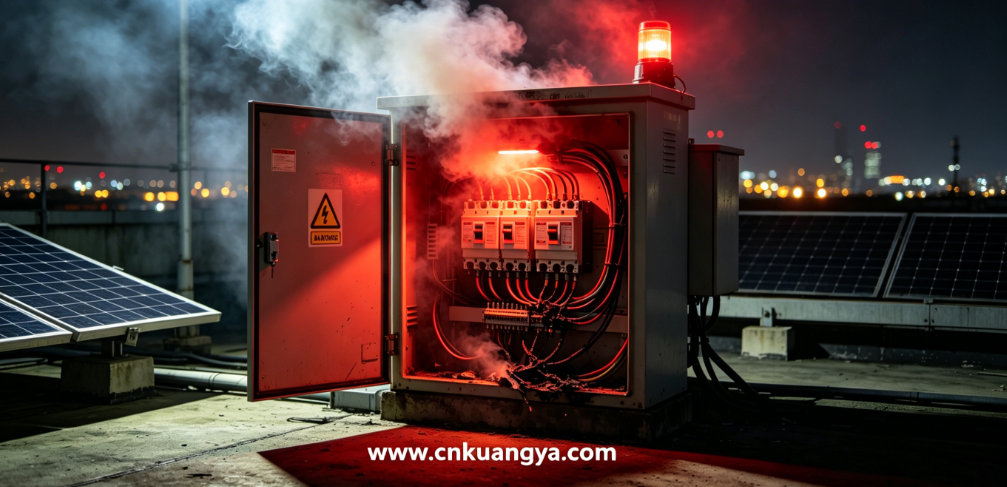 Solar PV combiner box overheating and fire risk scenario