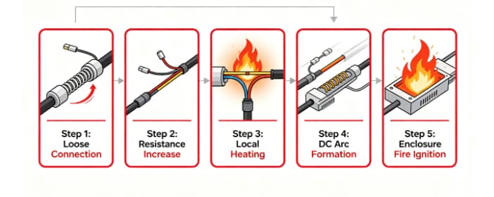PV electrical fire progression from connection failure to enclosure fire