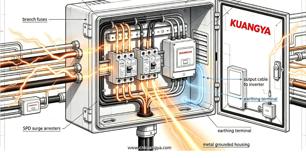 SPD protecting solar PV system from lightning surge inside combiner box