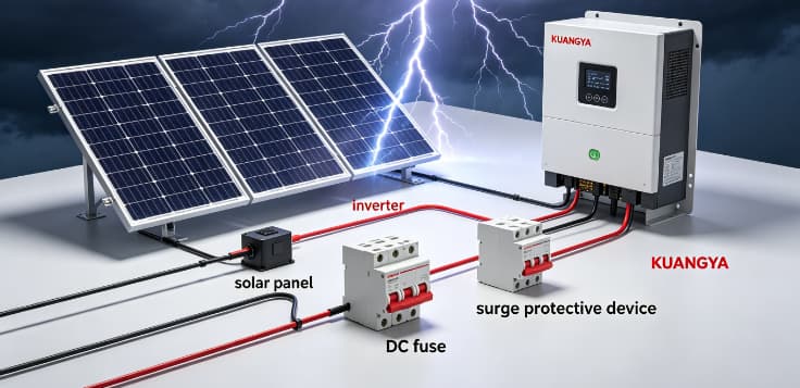 Surge protection for solar systems protecting inverters and photovoltaic panels