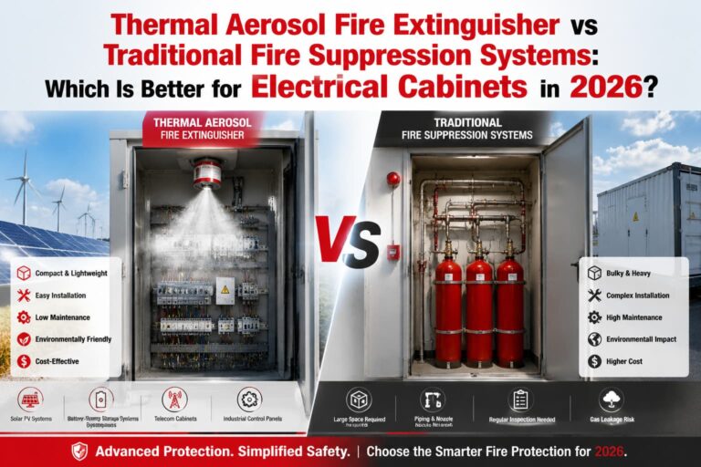 Thermal aerosol fire extinguisher vs traditional fire suppression systems comparison in industrial electrical cabinets
