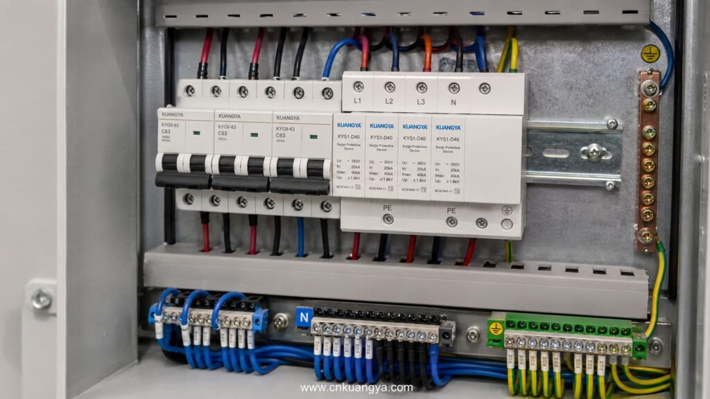 AC surge protective device installed in low voltage electrical cabinet under IEC 61643-11