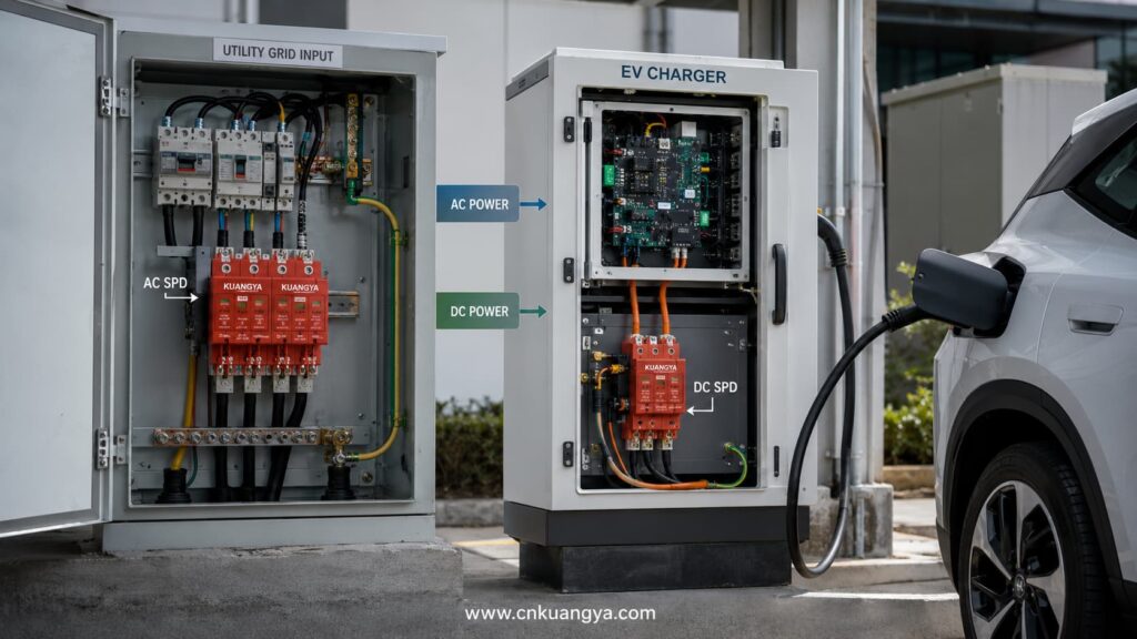AC and DC SPD protection for EV charging station