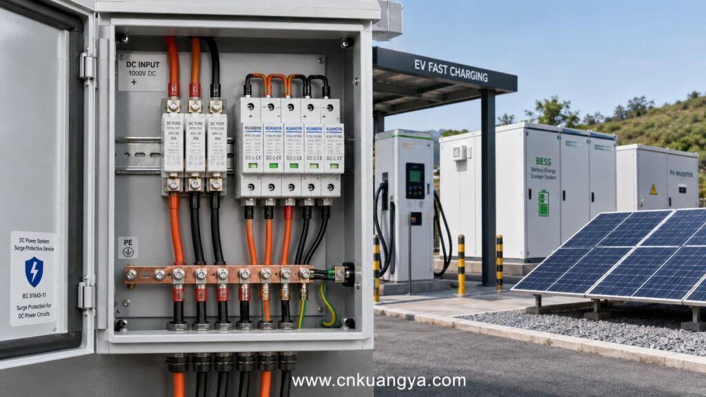 DC power circuit surge protective device for EV charging BESS and solar PV systems