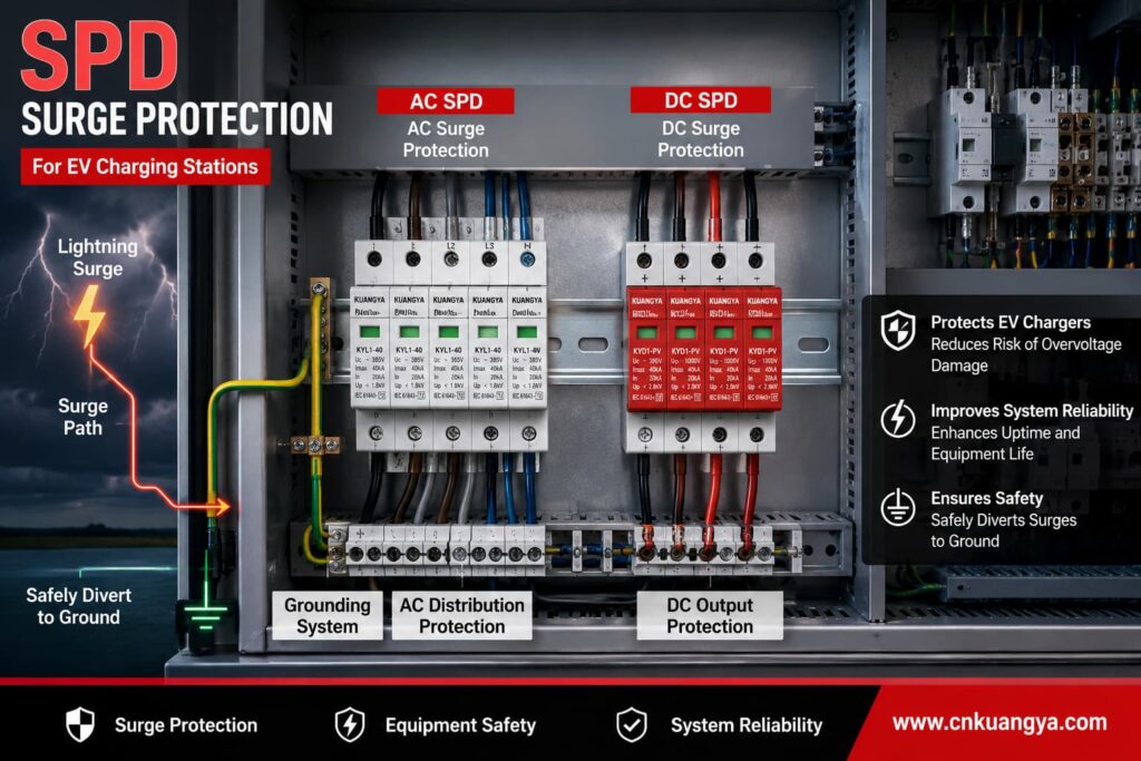 EV charger SPD surge protection inside electrical cabinet
