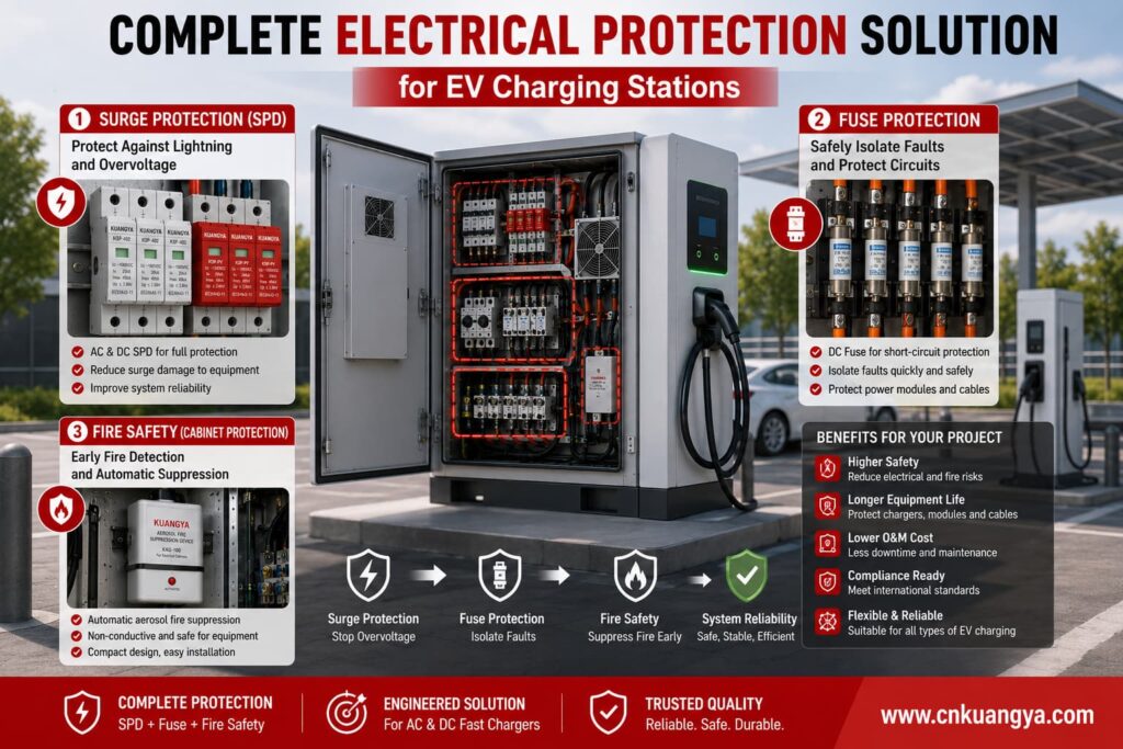 EV charging station SPD fuse and fire safety solution