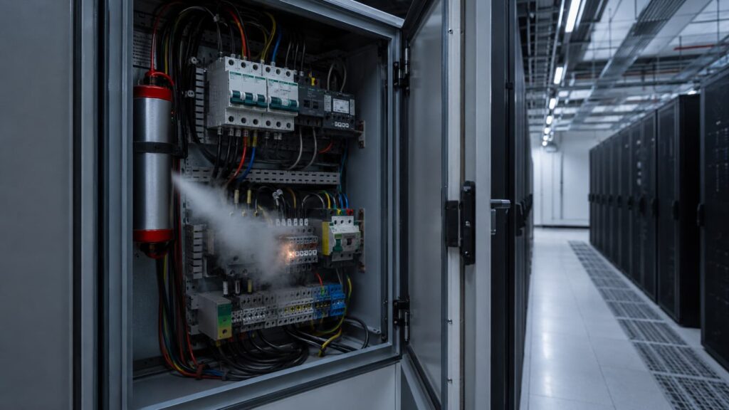 Electrical Cabinet Fire Suppression controlling an early electrical fault inside a data center control panel
