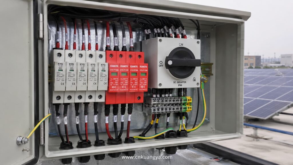 PV DC surge protective device inside solar combiner box for IEC 61643-31 protection