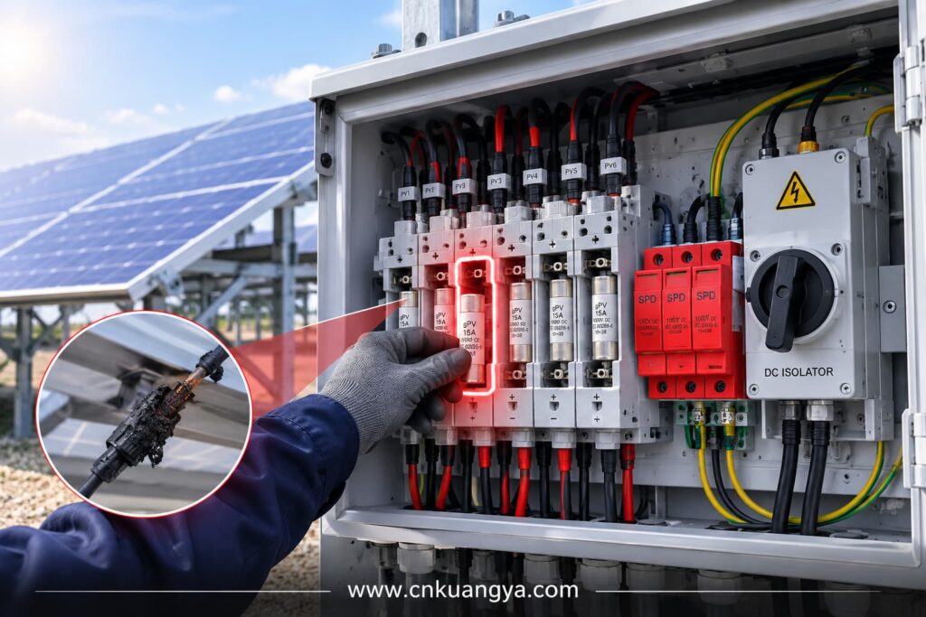 gPV fuse protecting a solar string from reverse current in a parallel PV array