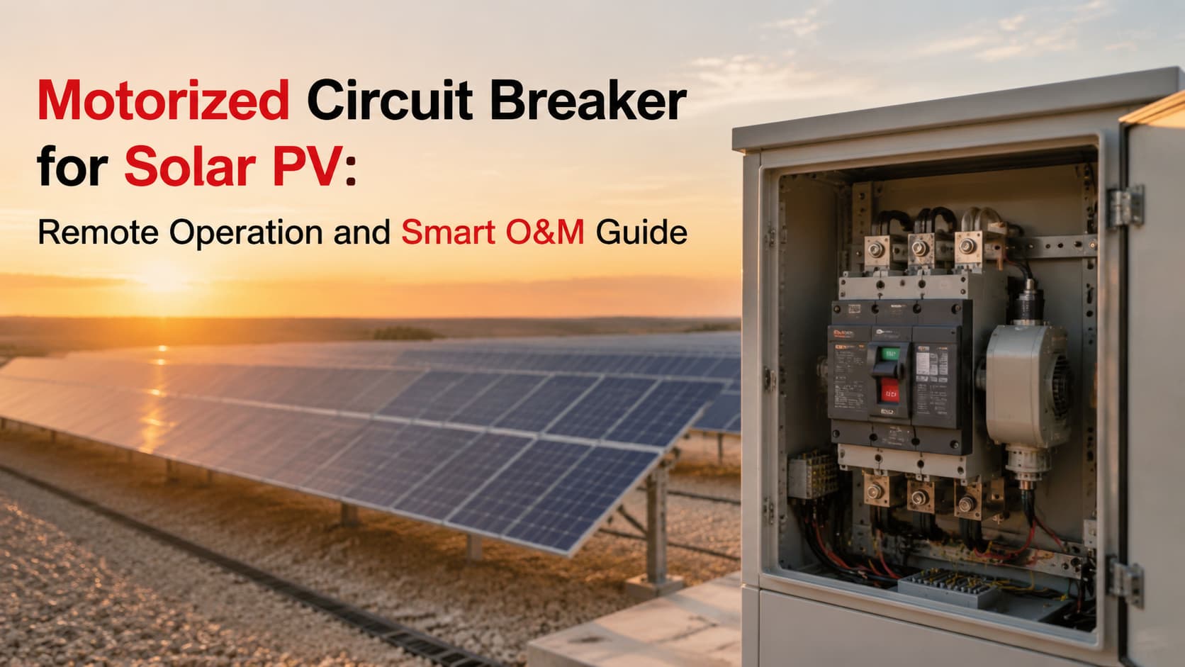 Motorized circuit breaker installed in a solar PV distribution cabinet at a utility-scale solar farm