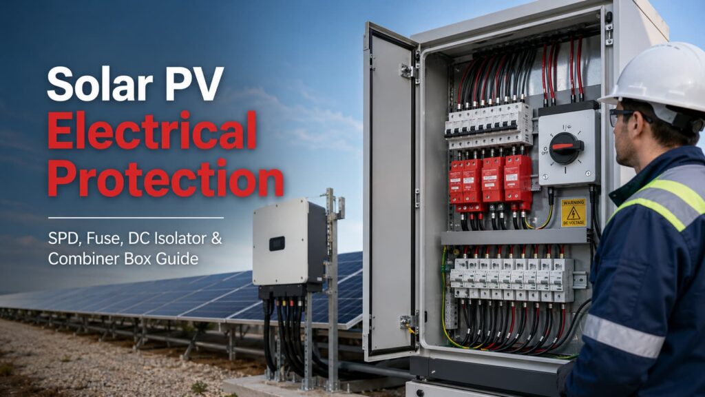 Solar PV electrical protection system with SPD, gPV fuse, DC isolator and combiner box