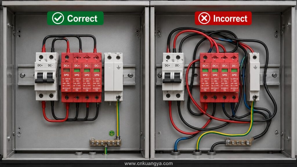 Comparison of short direct SPD conductors and long looped surge protection wiring